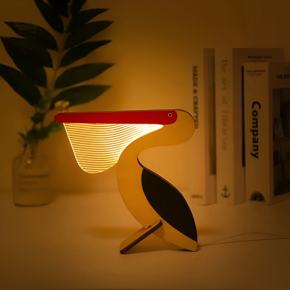 Candeeiro de Mesa com Design de Animal em Madeira e Luz Noturna LED para Quarto de Crianças