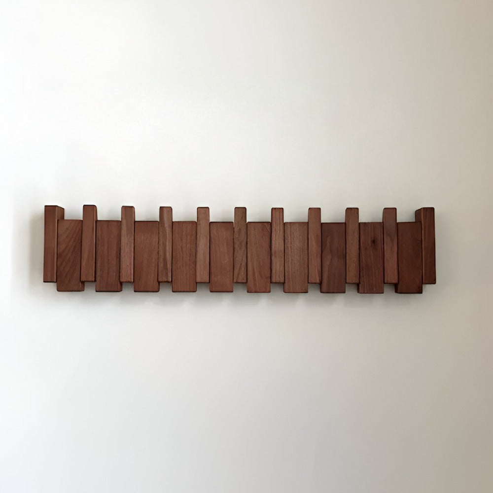 Wooden Wall Mounted Coat Rack With Fold Out Hooks For Space Saving