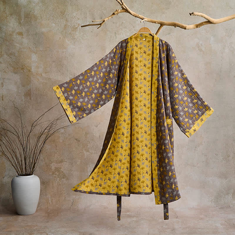 AeroLuma Reversible Kimono Bathrobe In Organic Cotton For Breathable Comfort