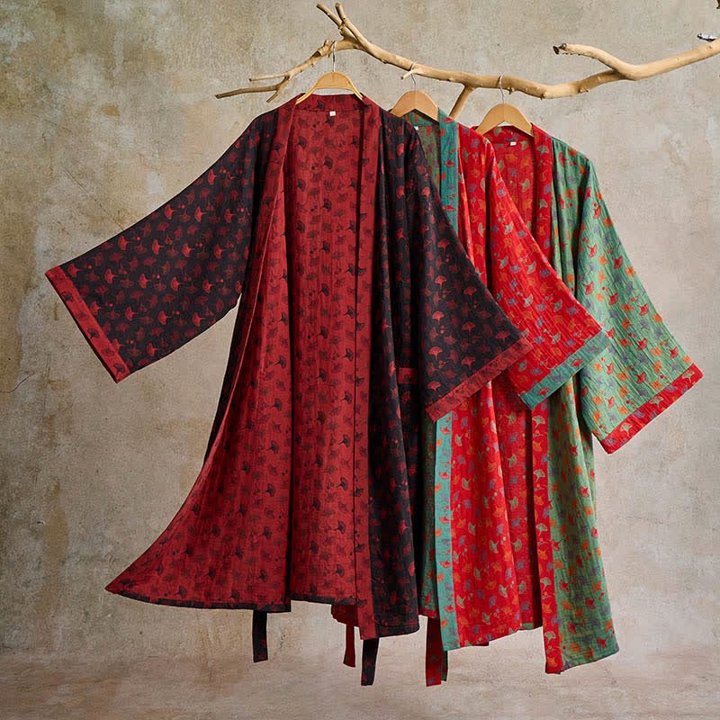 AeroLuma Reversible Kimono Bathrobe In Organic Cotton For Breathable Comfort