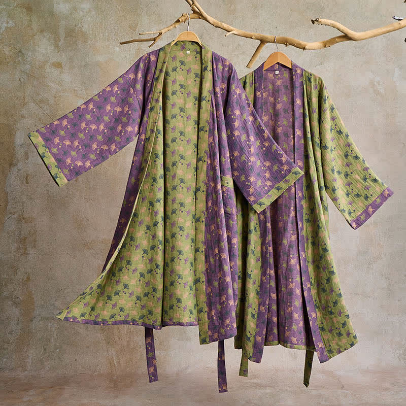 AeroLuma Reversible Kimono Bathrobe In Organic Cotton For Breathable Comfort