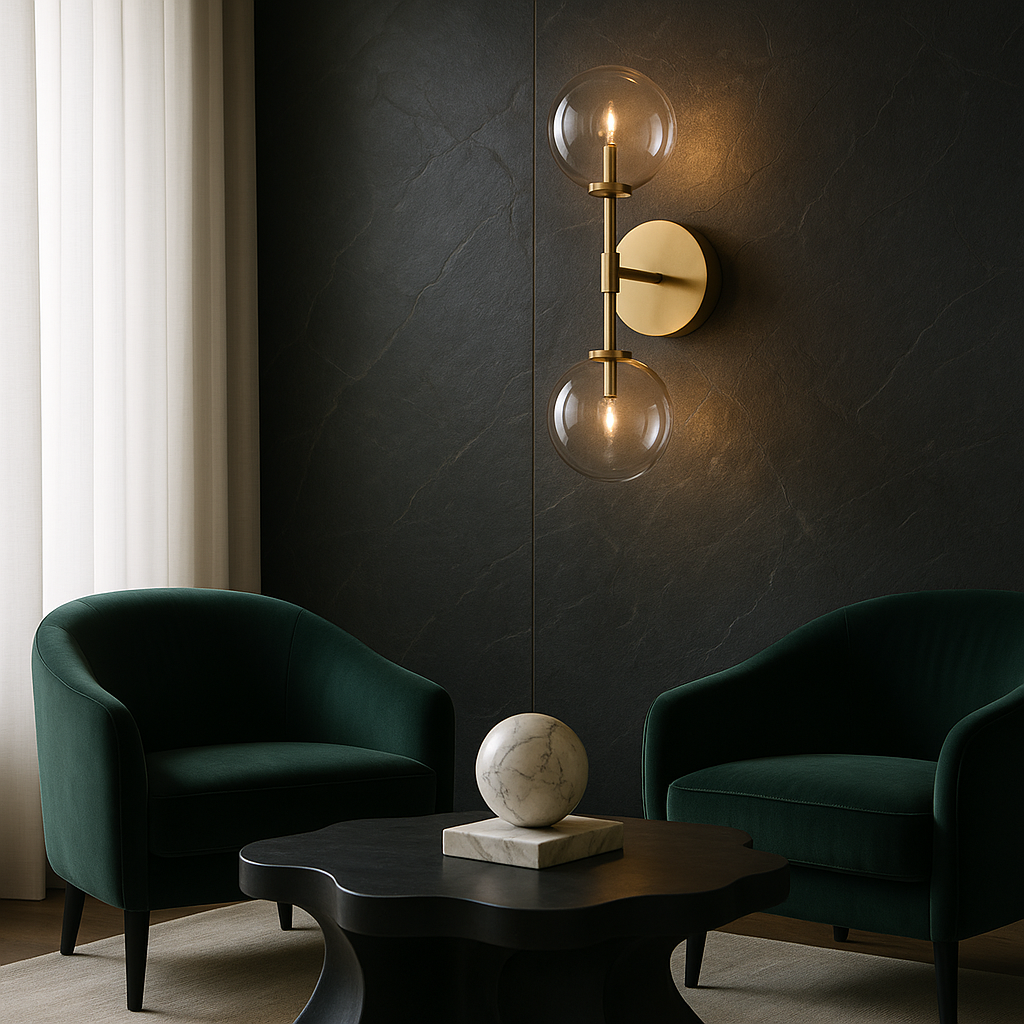 Aeris Elegant Dual Glass Wall Sconce Light With Brass Structure