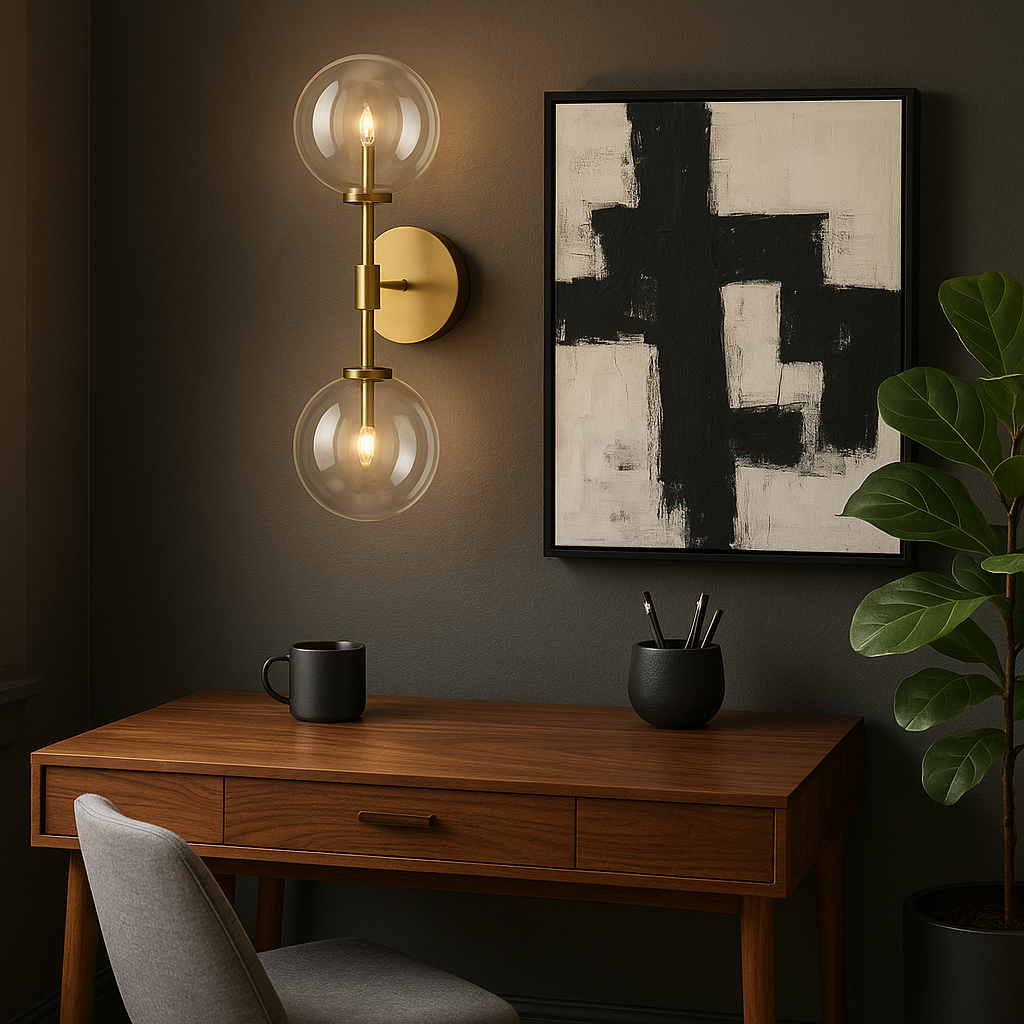 Aeris Elegant Dual Glass Wall Sconce Light With Brass Structure