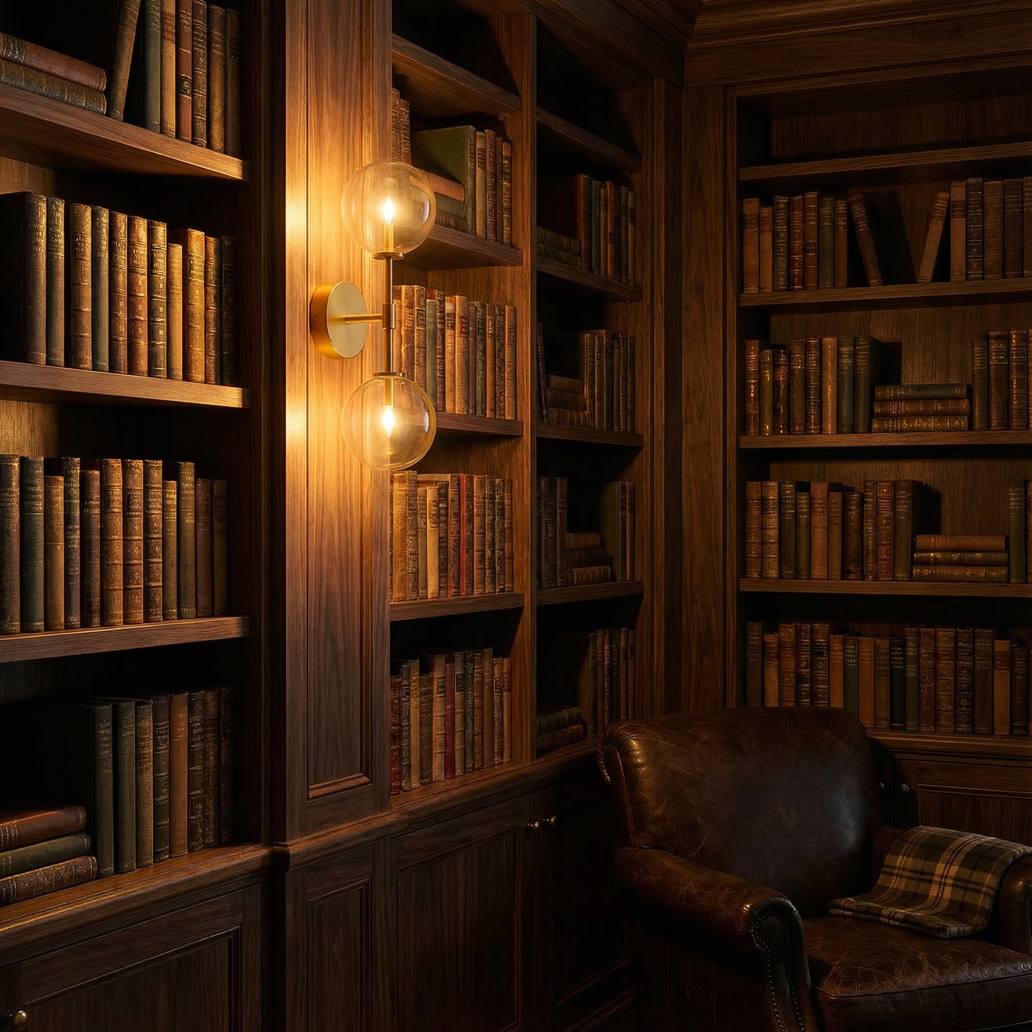 Aeris Elegant Dual Glass Wall Sconce Light With Brass Structure