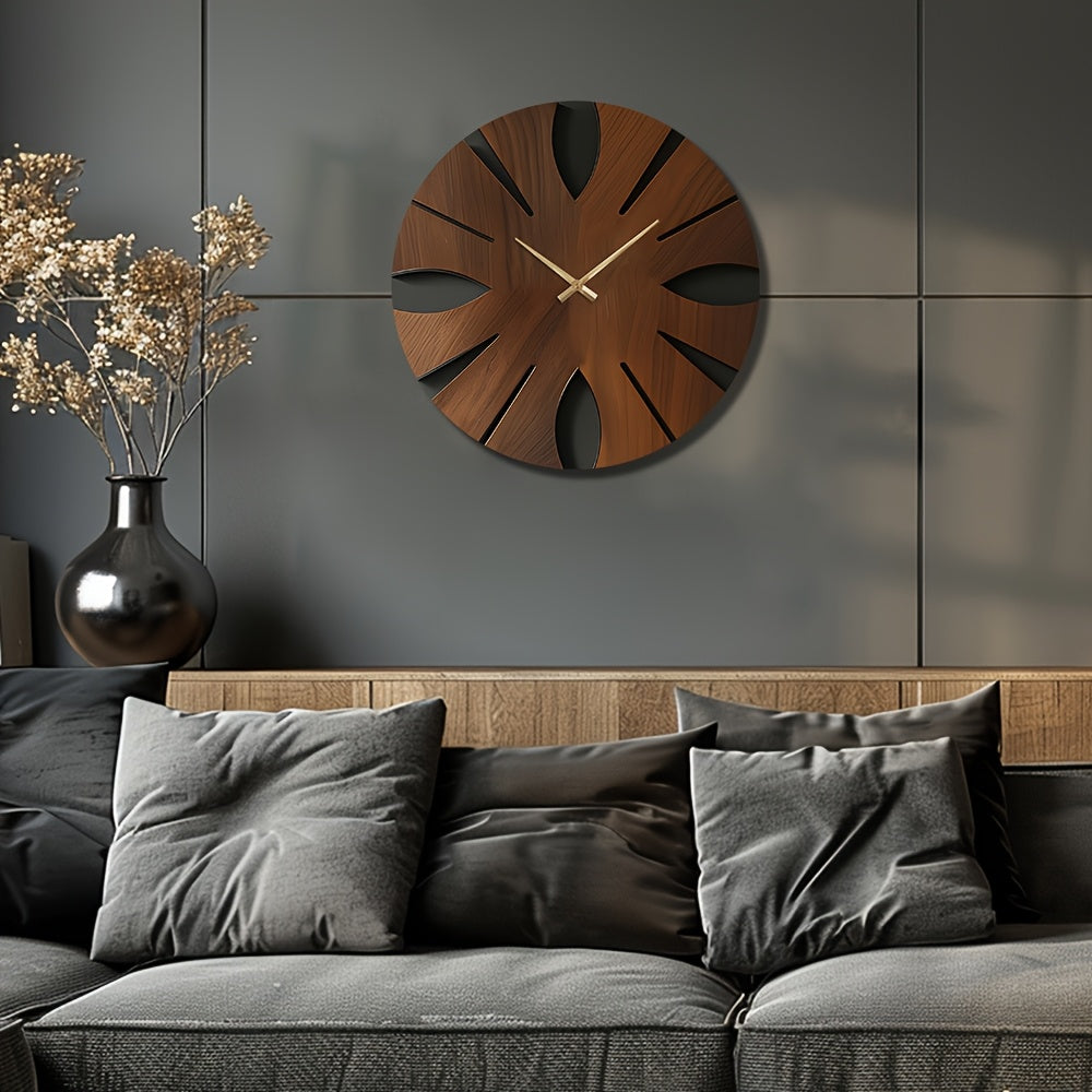 Relógio de Parede Silencioso com Estrutura em Madeira para Decoração Elegante de Casa e Espaços de Vida
