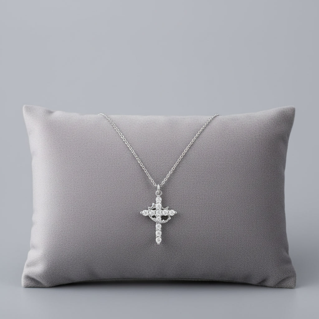 Crown Cross Pendant Necklace In Gold Or Silver Faith Jewelry