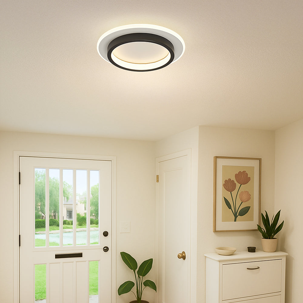 Luz de techo LED redonda con anillo halo, montaje empotrado de metal y acrílico