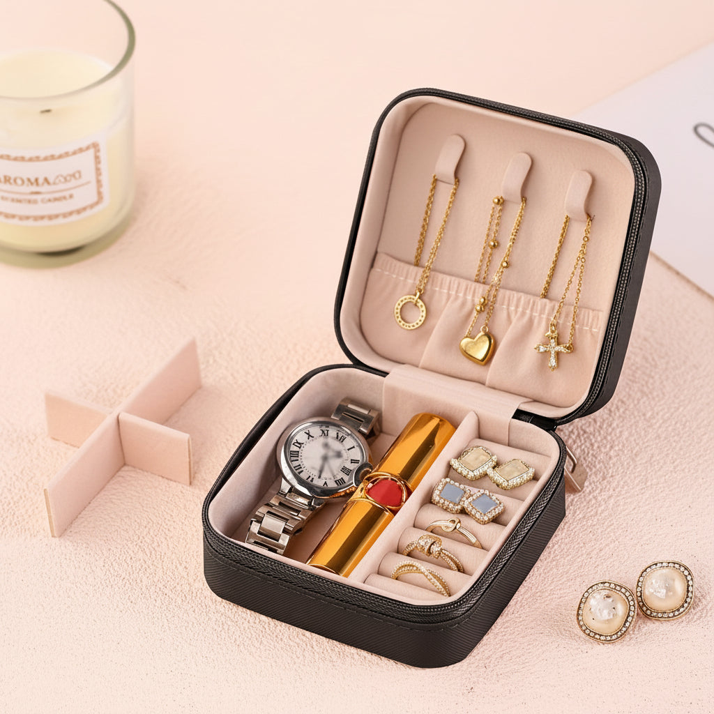 Travel Jewelry Box Organizer Case With Zipper For On The Go Storage