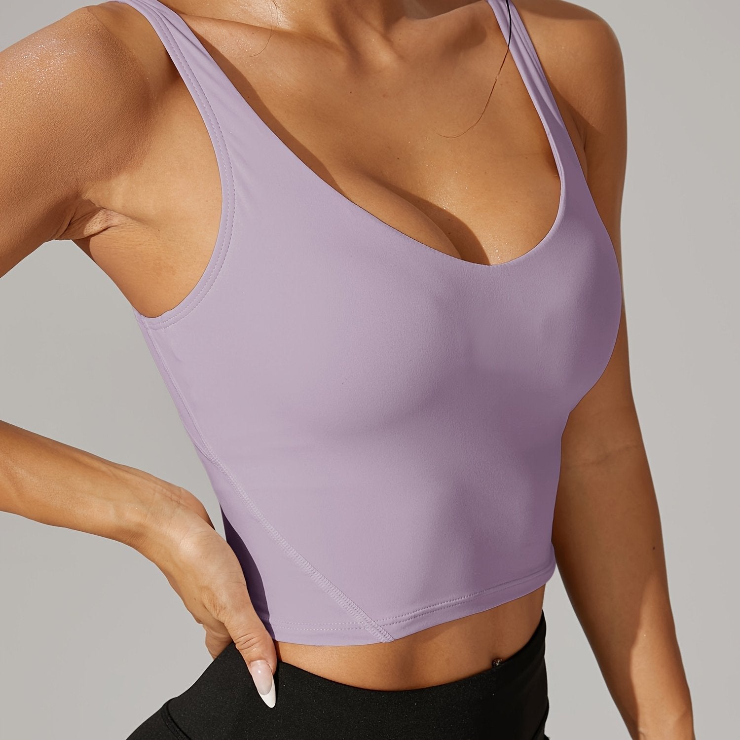 Stretchy V-Neck Backless Crop Tank Top For Athletic Wear