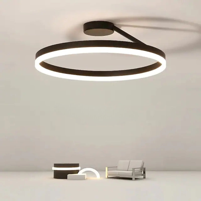Plafonnier LED dimmable en anneau Métal et acrylique 50 cm Noir Blanc