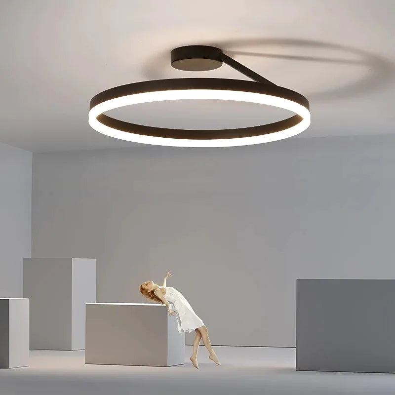 Plafonnier LED dimmable en anneau Métal et acrylique 50 cm Noir Blanc
