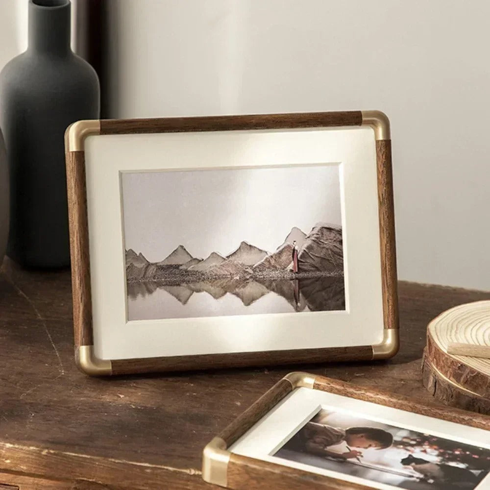 Brooks Vintage Wood And Brass Photo Frame For Tabletop Display