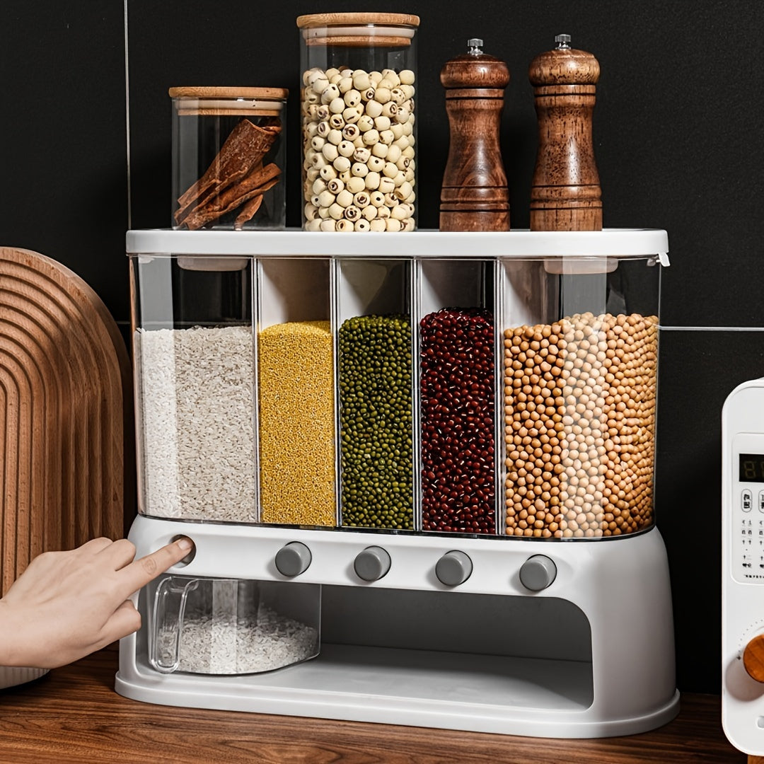 Airtight Five-Compartment Grain Storage Bin For Pantry Organization