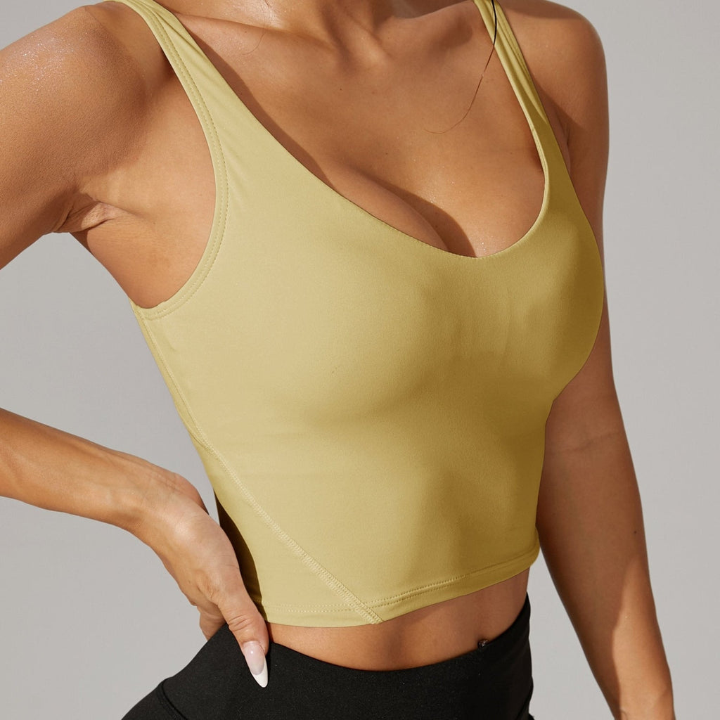 Stretchy V-Neck Backless Crop Tank Top For Athletic Wear