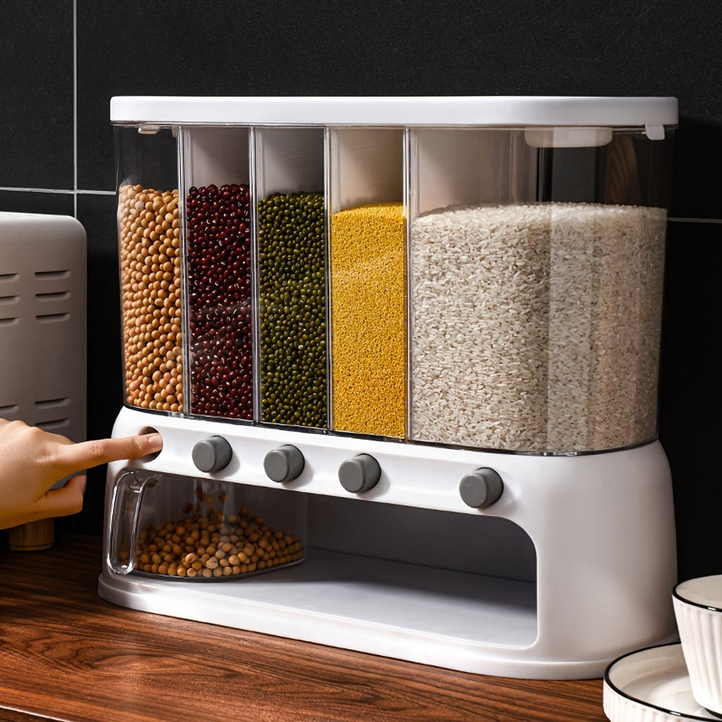Airtight Five-Compartment Grain Storage Bin For Pantry Organization