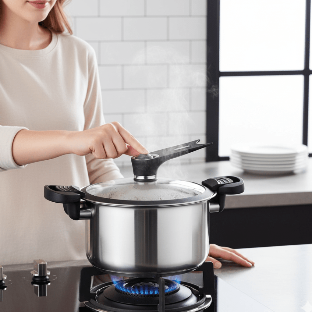 Autocuiseur sous pression compact en acier inoxydable StellarCook pour repas rapides partout