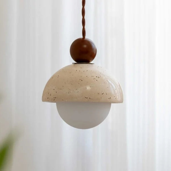 Travertine and Glass Pendant Light With Glass Shade | Rosalyssa