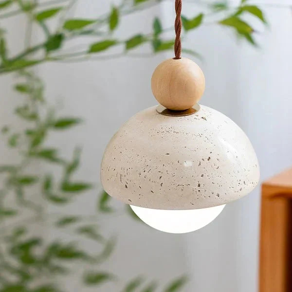Travertine and Glass Pendant Light With Glass Shade | Rosalyssa