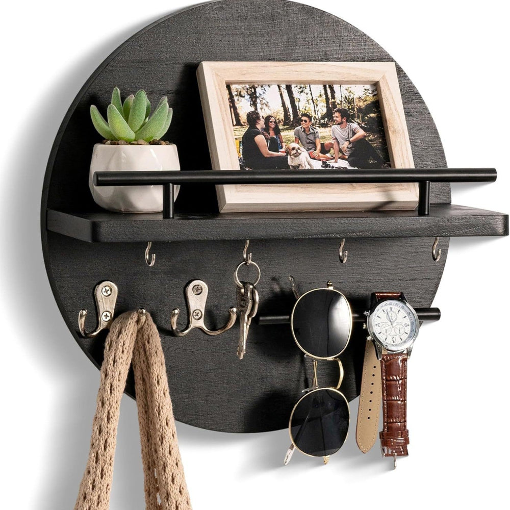 Round Wooden Key Holder Stylish Eco Friendly Wall Organizer