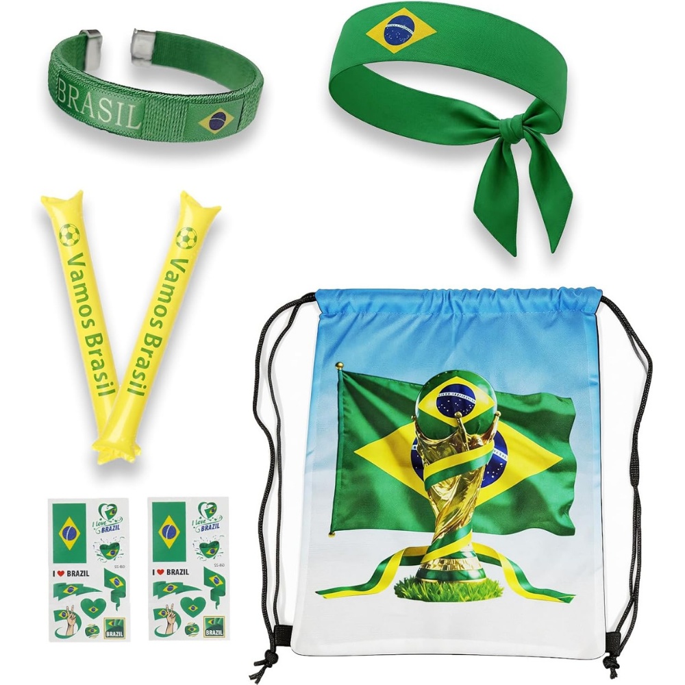 Sada fanouška s brazilskou vlajkou na mistrovství světa pro podporu během zápasu