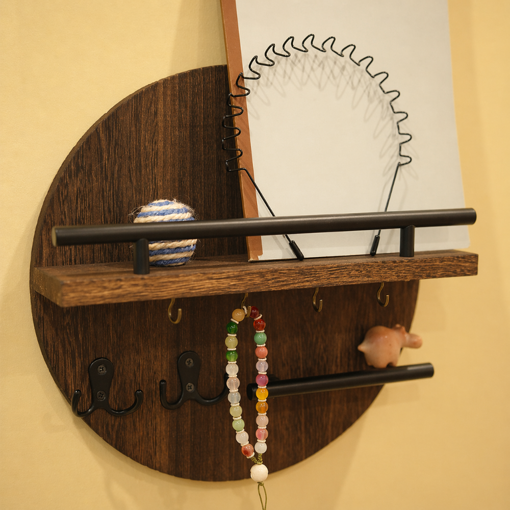 Round Wooden Key Holder Stylish Eco Friendly Wall Organizer