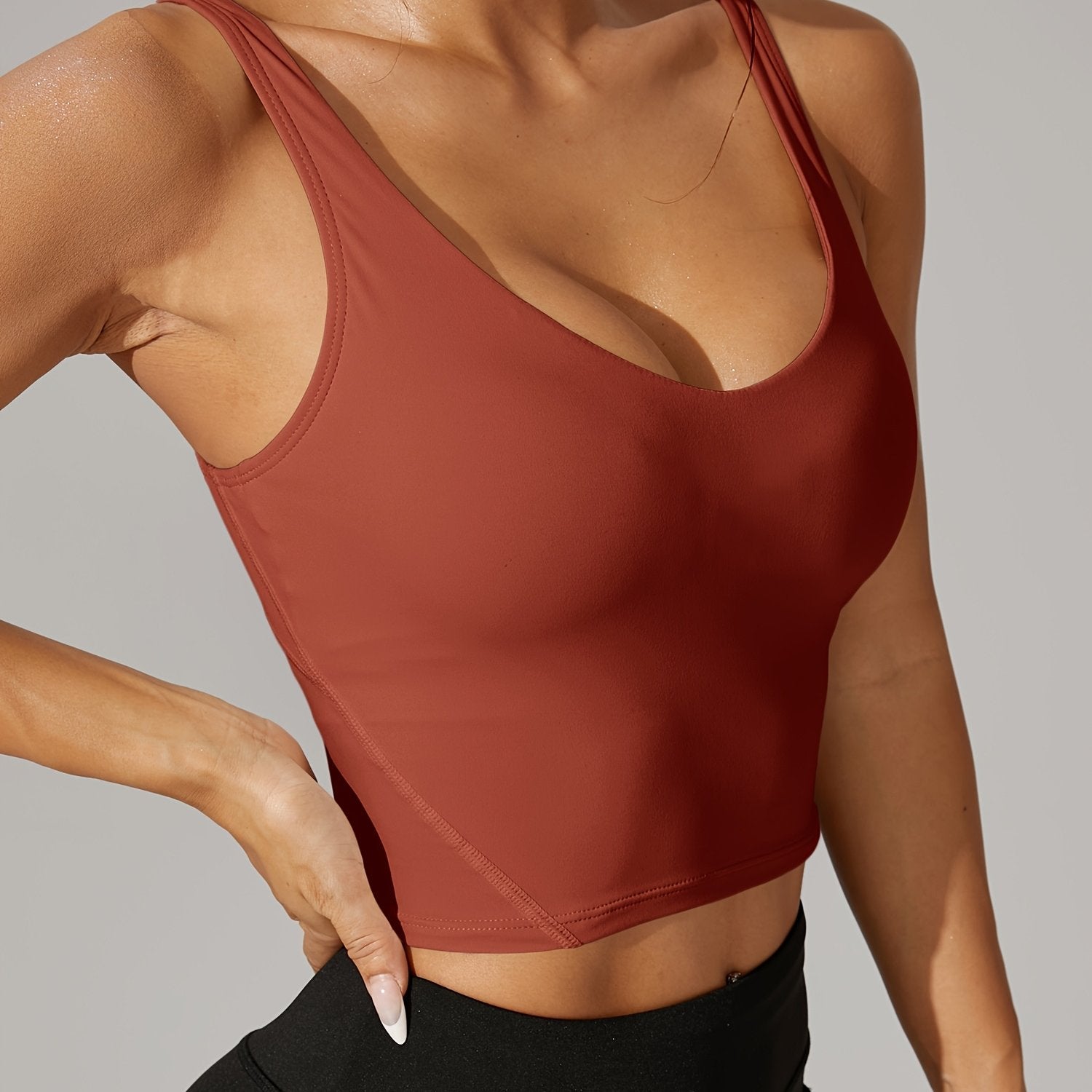 Stretchy V-Neck Backless Crop Tank Top For Athletic Wear