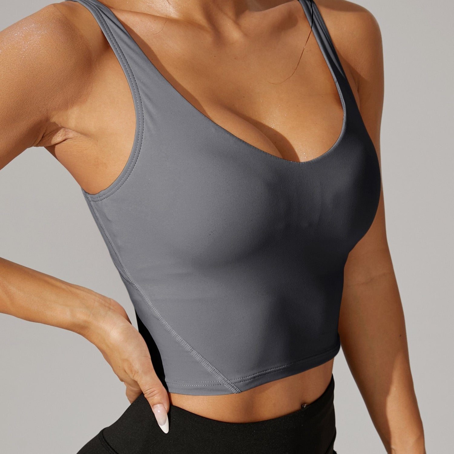 Stretchy V-Neck Backless Crop Tank Top For Athletic Wear
