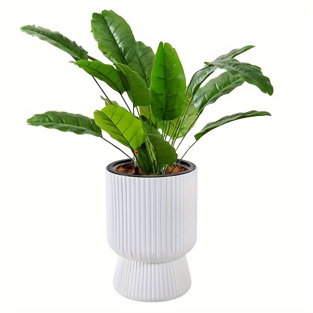 White Self-Watering Planter With Wine Glass Design and Water Level Indicator