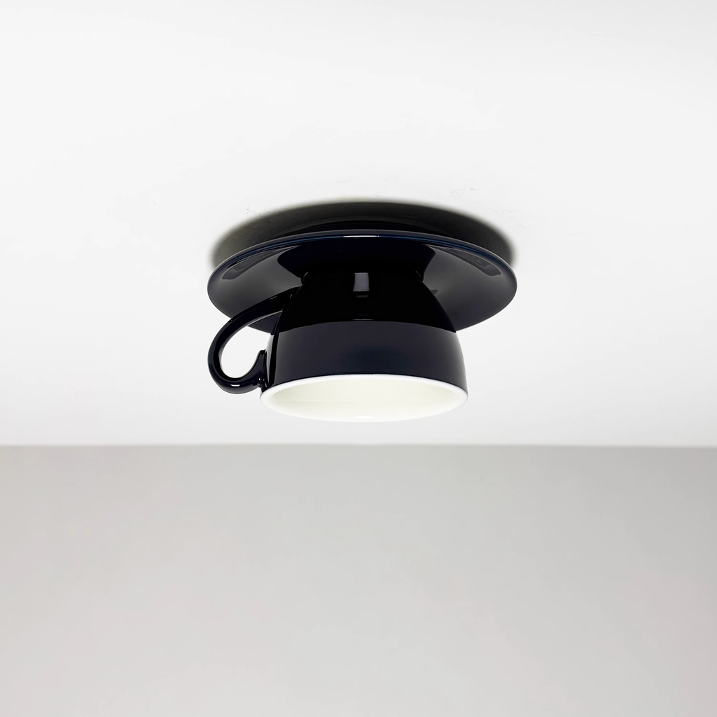 Kaffekopp i keramisk taklampe med LED i blått og rosa for soverom og stue