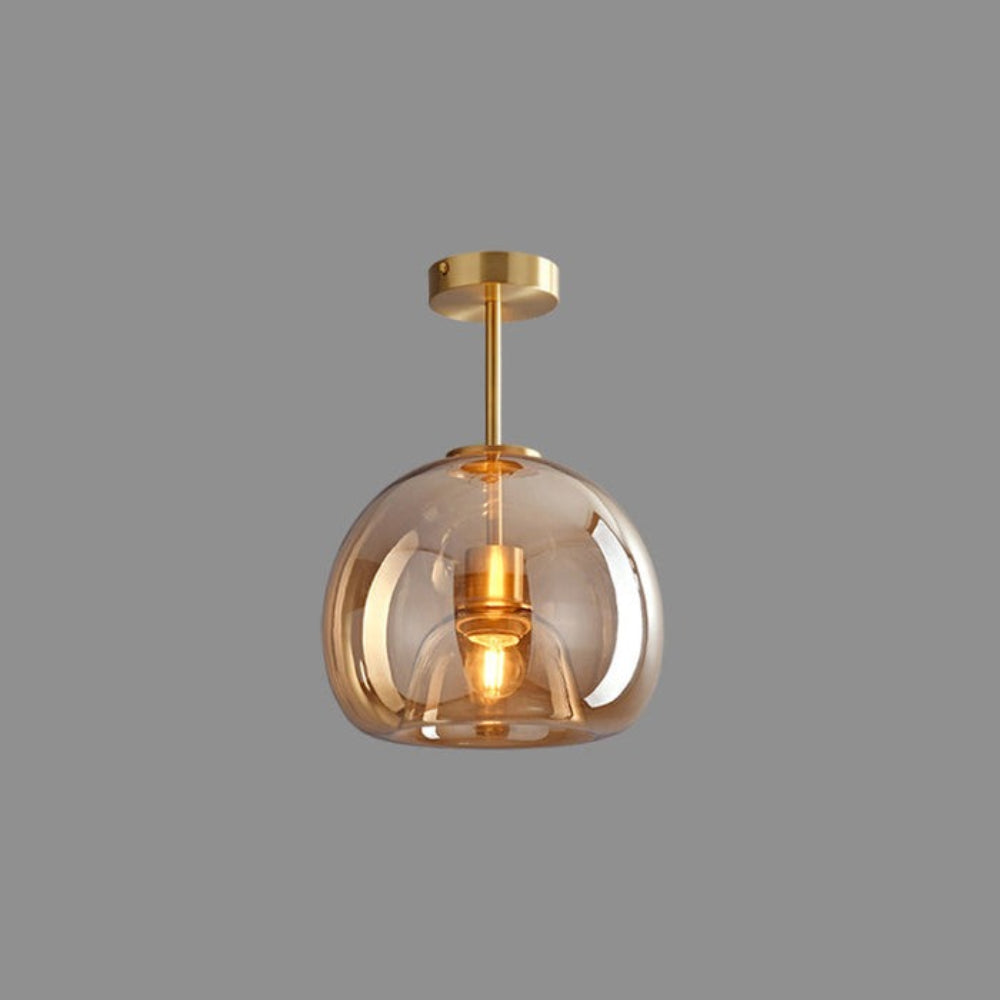 Retro ravfarvet glas loftslampe med skærm i bobleglas