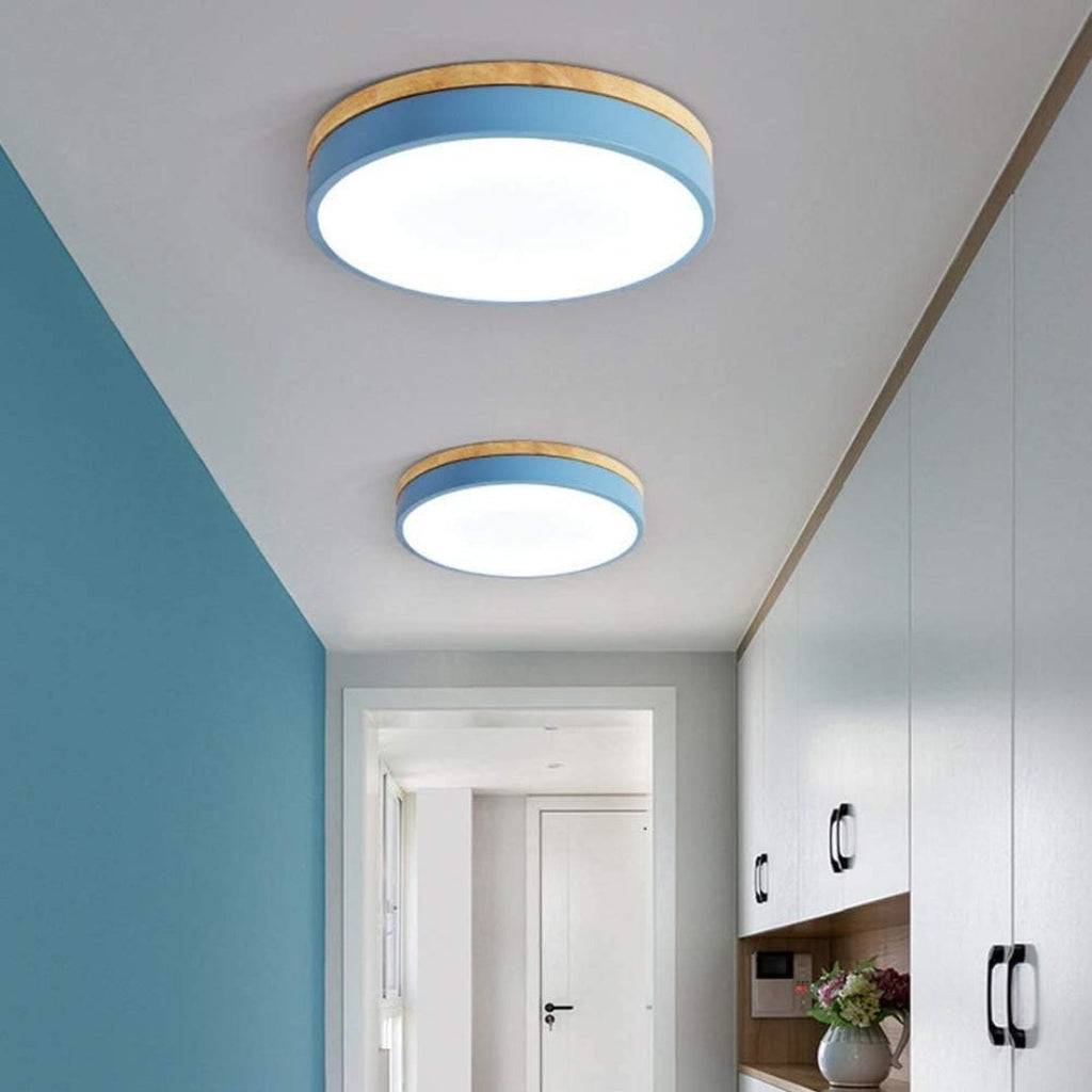 Lámpara de techo redonda de madera con LED y acrílico, regulable con luz cálida, estilo escandinavo
