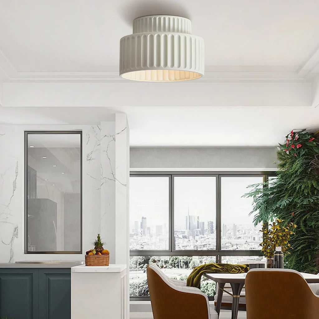 Lampada da soffitto in resina rigata E27 bianca design compatto retrò per soggiorno