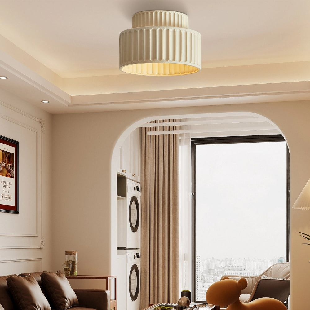 Lampada da soffitto in resina rigata E27 bianca design compatto retrò per soggiorno