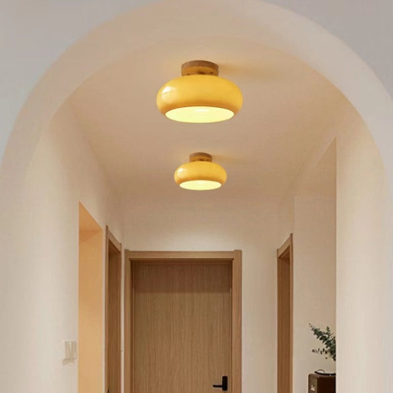 Plafonnier en bois et verre scandinave avec LED E27 pour salon et salle à manger