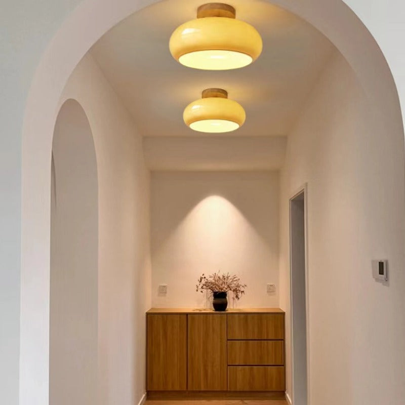 Plafonnier en bois et verre scandinave avec LED E27 pour salon et salle à manger