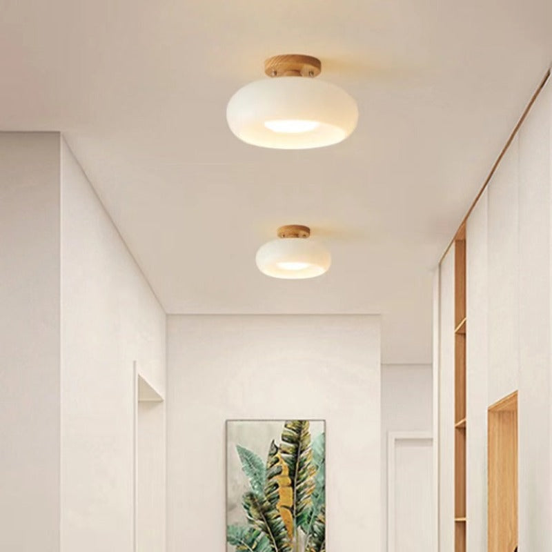 Plafonnier en bois et verre scandinave avec LED E27 pour salon et salle à manger