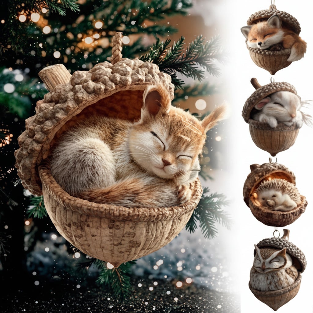 Plush Christmas Ornaments Cozy Acorn Wrapped Animals For Tree Decor