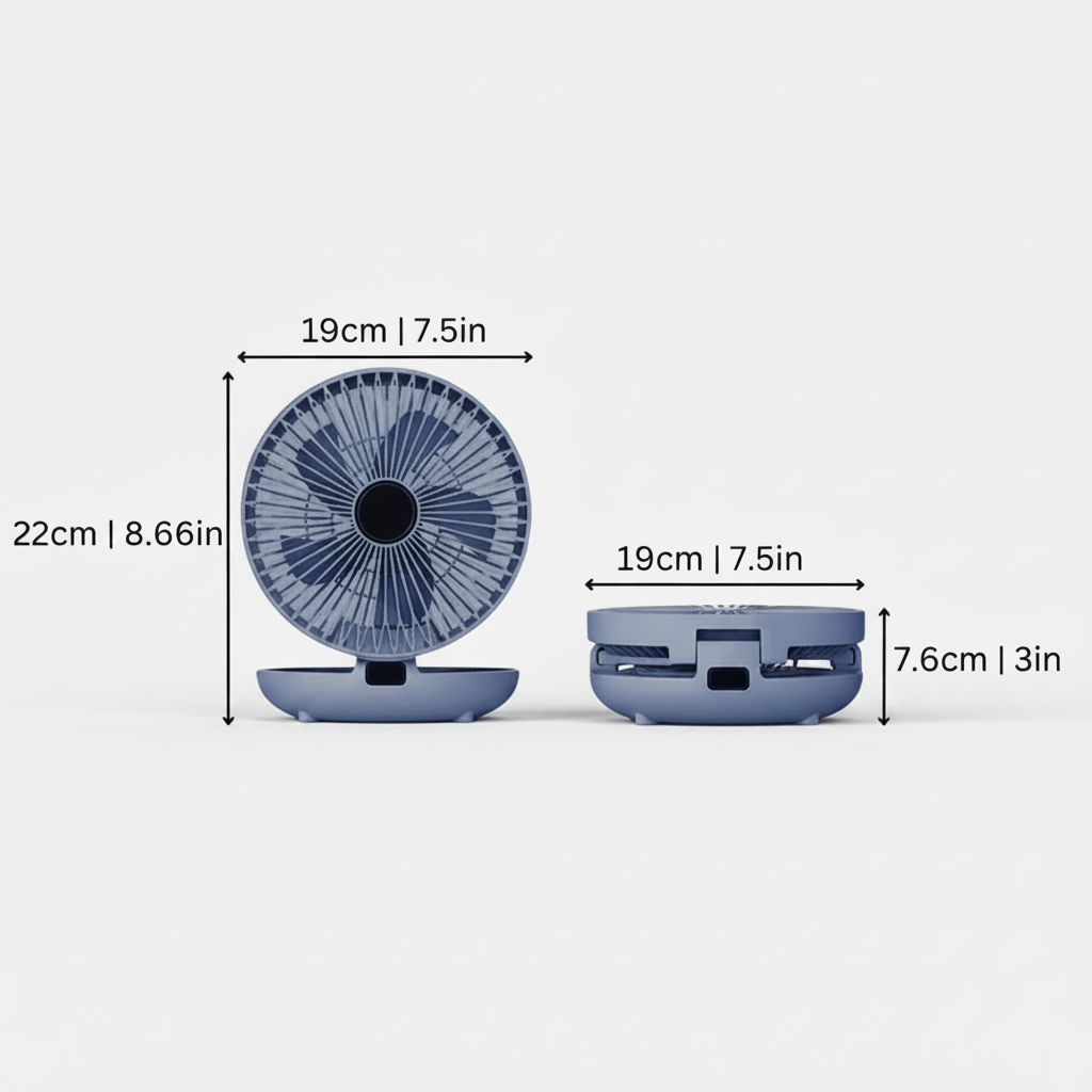 Skládací přenosný oscilující stolní ventilátor s ochrannou sítí