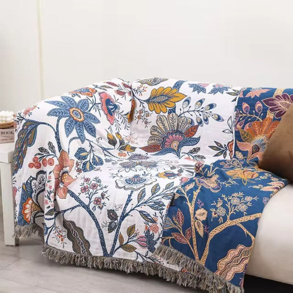 Blomstret boheme kølende plaid til sofa og boligindretning