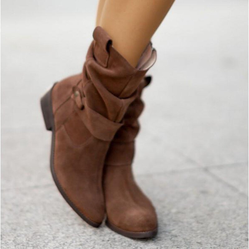 Elara Low Heel Ankle Boots With Suede Finish For Classic Style