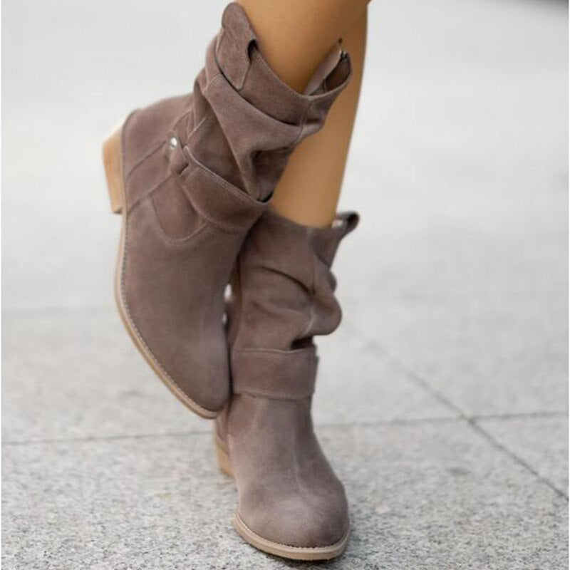 Elara Low Heel Ankle Boots With Suede Finish For Classic Style
