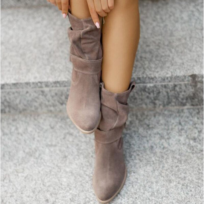 Elara Low Heel Ankle Boots With Suede Finish For Classic Style