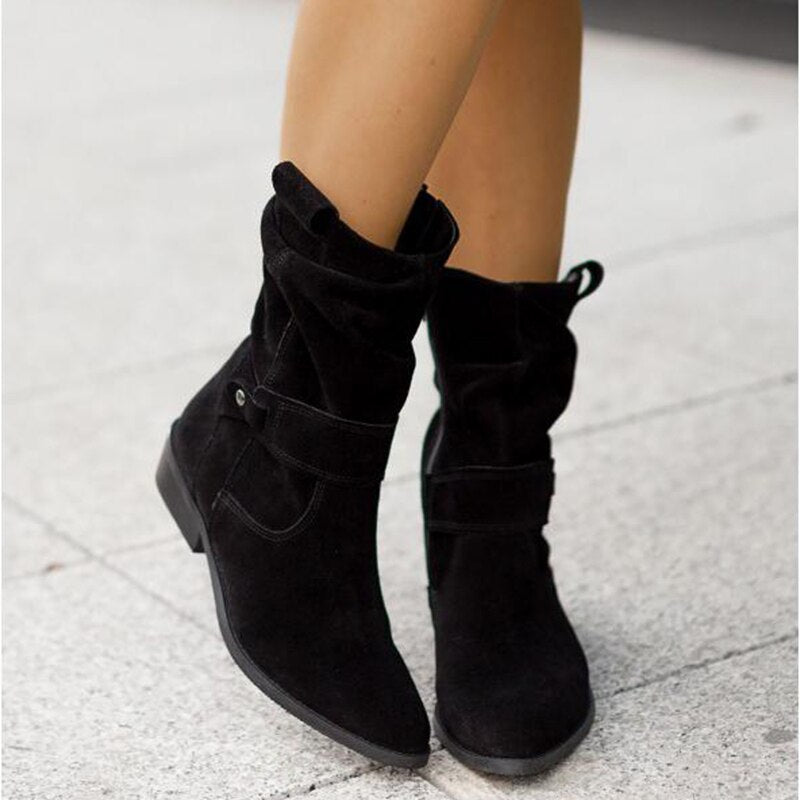 Elara Low Heel Ankle Boots With Suede Finish For Classic Style