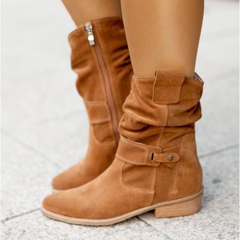 Elara Low Heel Ankle Boots With Suede Finish For Classic Style