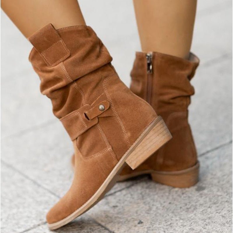 Elara Low Heel Ankle Boots With Suede Finish For Classic Style