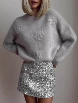 Pull NALIA™Élégance Florale en Maille Jacquard