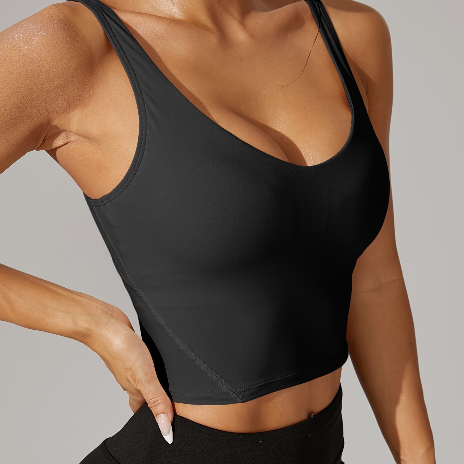 Stretchy V-Neck Backless Crop Tank Top For Athletic Wear