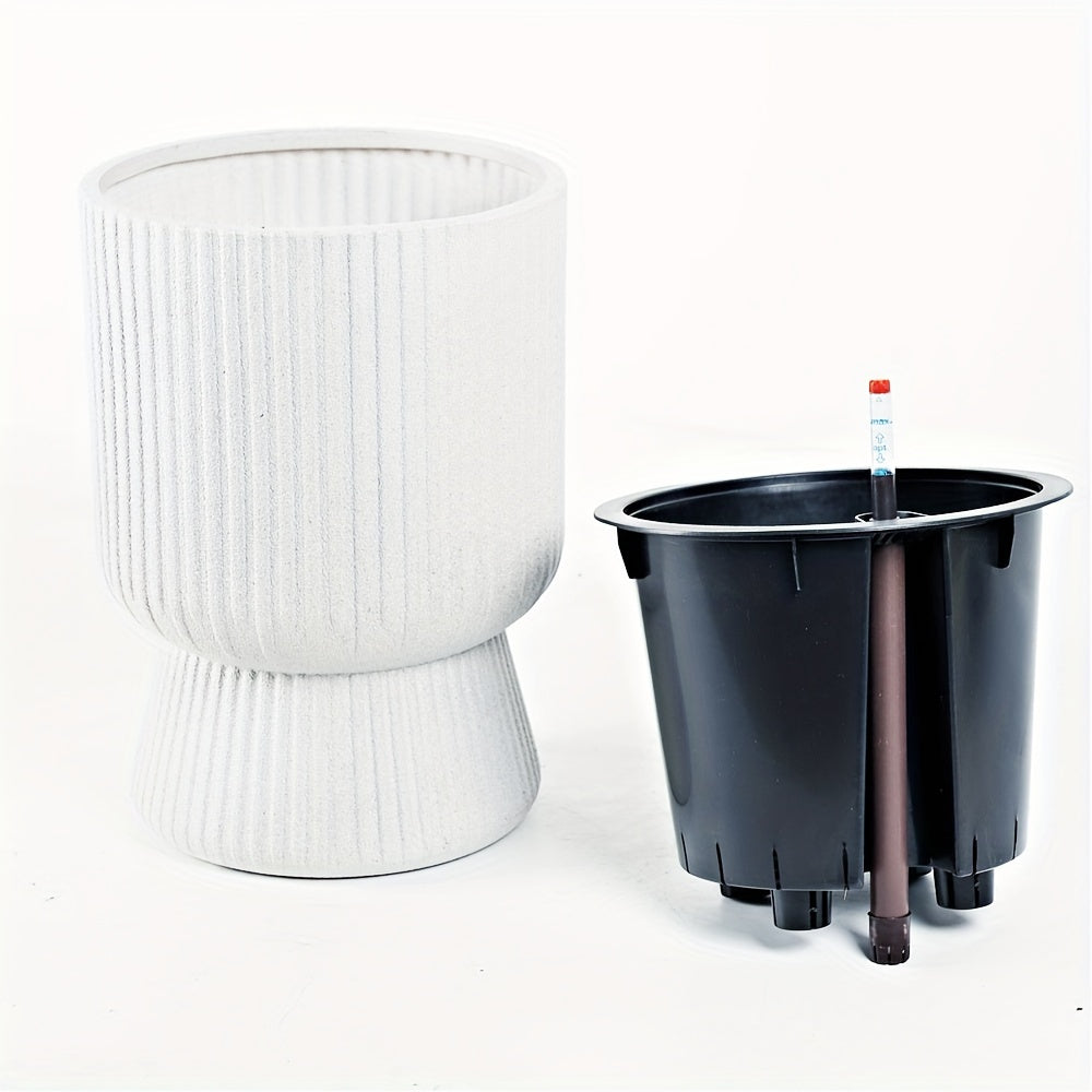 White Self-Watering Planter With Wine Glass Design and Water Level Indicator