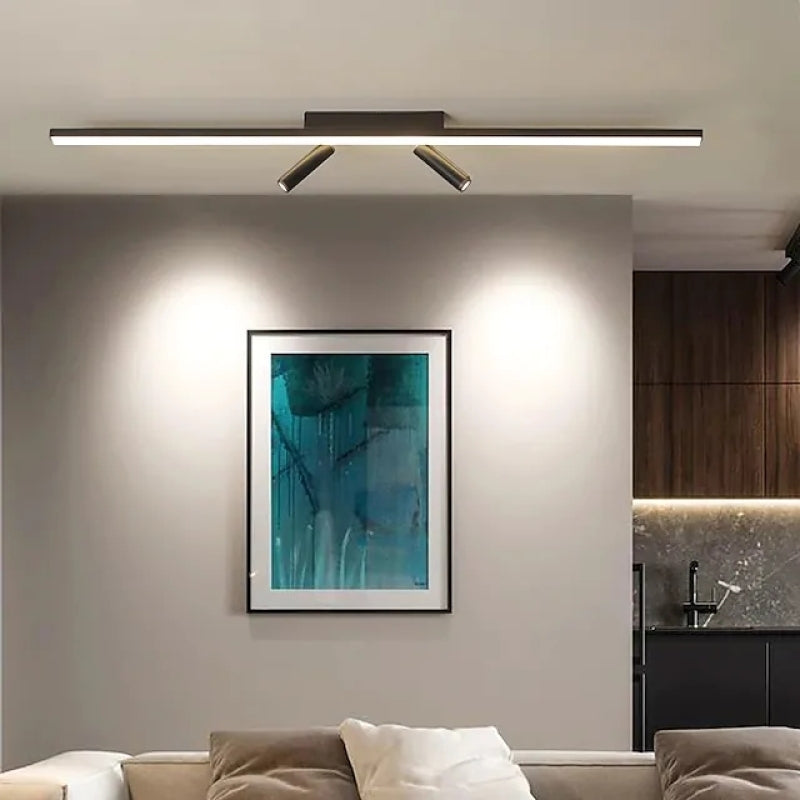 Black Linear LED Ceiling Light With Adjustable Spotlights 80–100cm