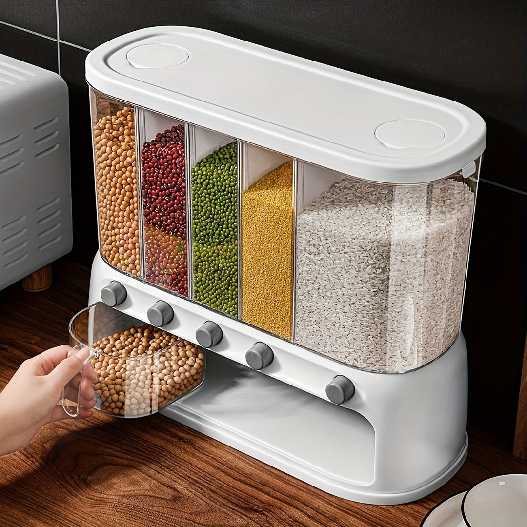 Airtight Five-Compartment Grain Storage Bin For Pantry Organization